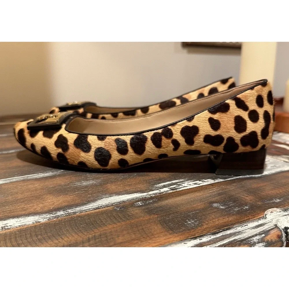 Tory Burch Gigi Leopard Print Calf Hair Ballet Flats Block Heel Size 7M